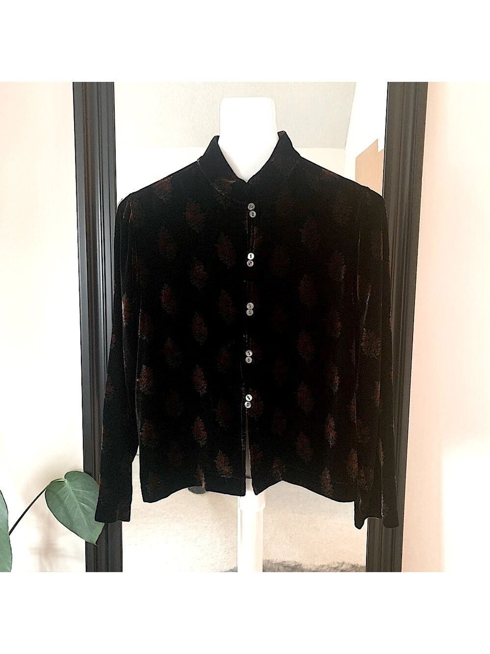 EAST Black Velvet Jacket With Red Buds